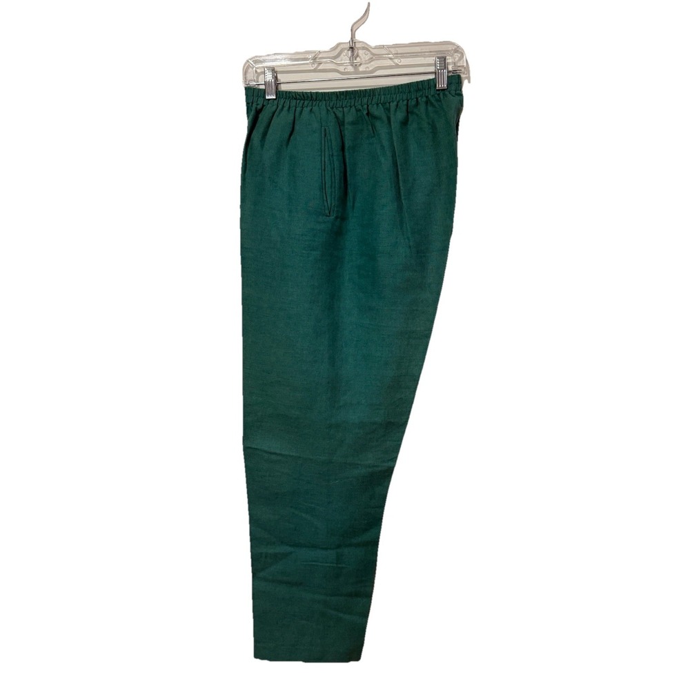Vintage 80s 90s Lands End‎ Women's 10 Linen Blend High Rise Pants Pull On Green - Picture 7 of 12